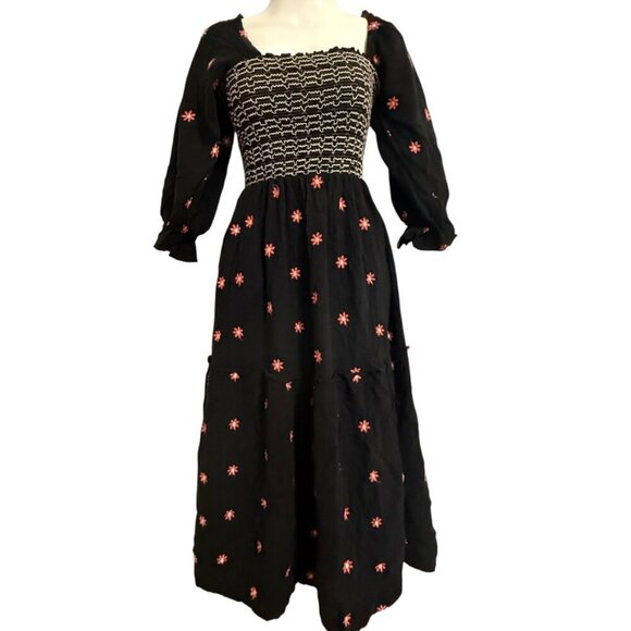 Free People Dresses & Skirts - Free People Dahlia Embroidered Dress SZ Small Smocked Boho Milkmaid